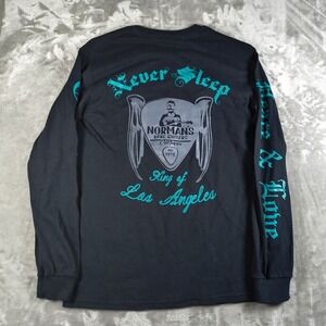 Normans Rare Guitars Shirt Men Small Black Never Sleep Peace Love Music Rock New